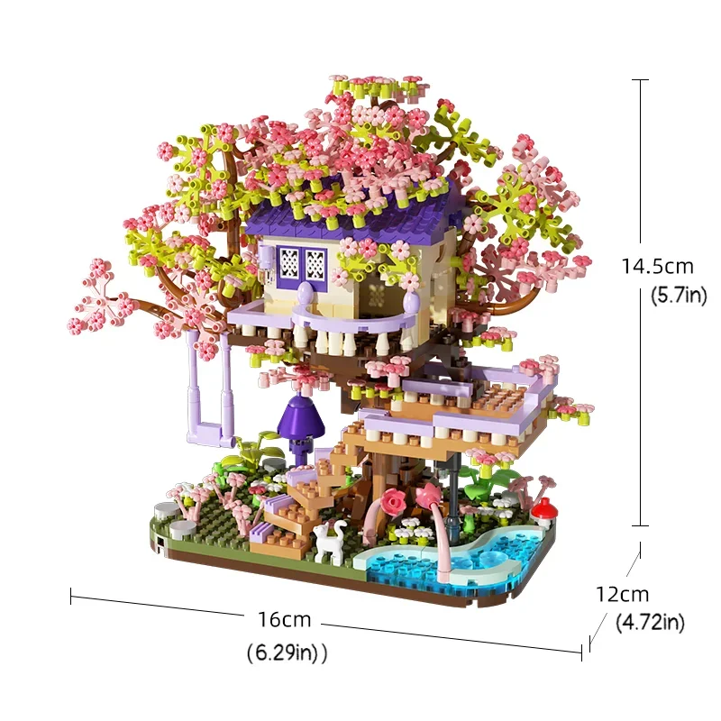 MINI SAKURA Tree House Building Blocks Cherry Blossom ดอกไม้บ้านไม้ DIY ASSEMBLY อิฐของขวัญโรแมนติกสําหรับตกแต่งบ้านหญิง