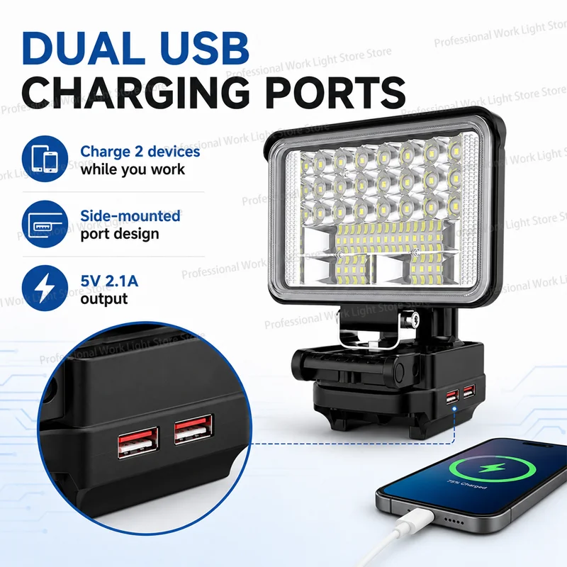 LED Work Light Compatible for Makita 18V Battery 36W Cordless Jobsite Flood Light with USB Bright Portable Outdoor Flashlight