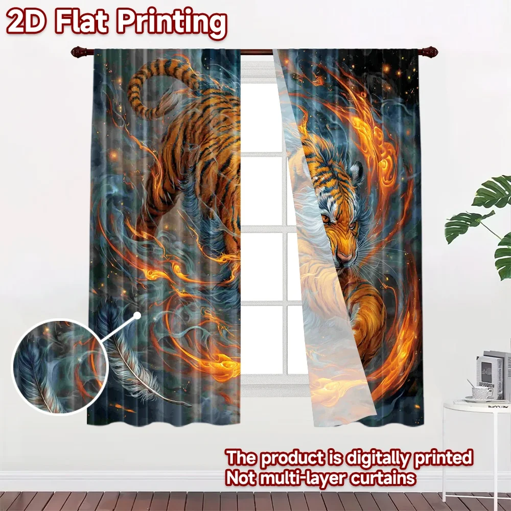 2D flat 2pcs Curtain Retro Country Style Curtains Fiery Roaring Tiger Digitally printed polyester Birthday Party for Door Wall