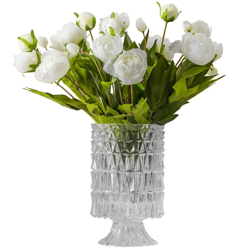 Nordic transparent glass vase, high foot hydroponic planter, dry flower arrangement, creative living room, coffee table,