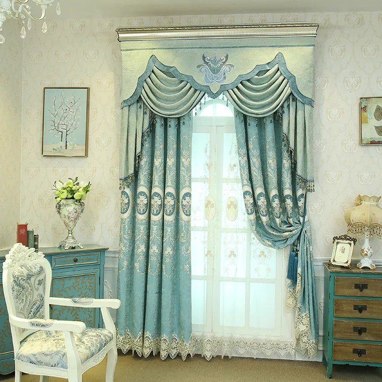 

Curtains for Living Room Rose Town Water-soluble Embroideried Luxury European High-end Partition Blackout Window Home Villa Home