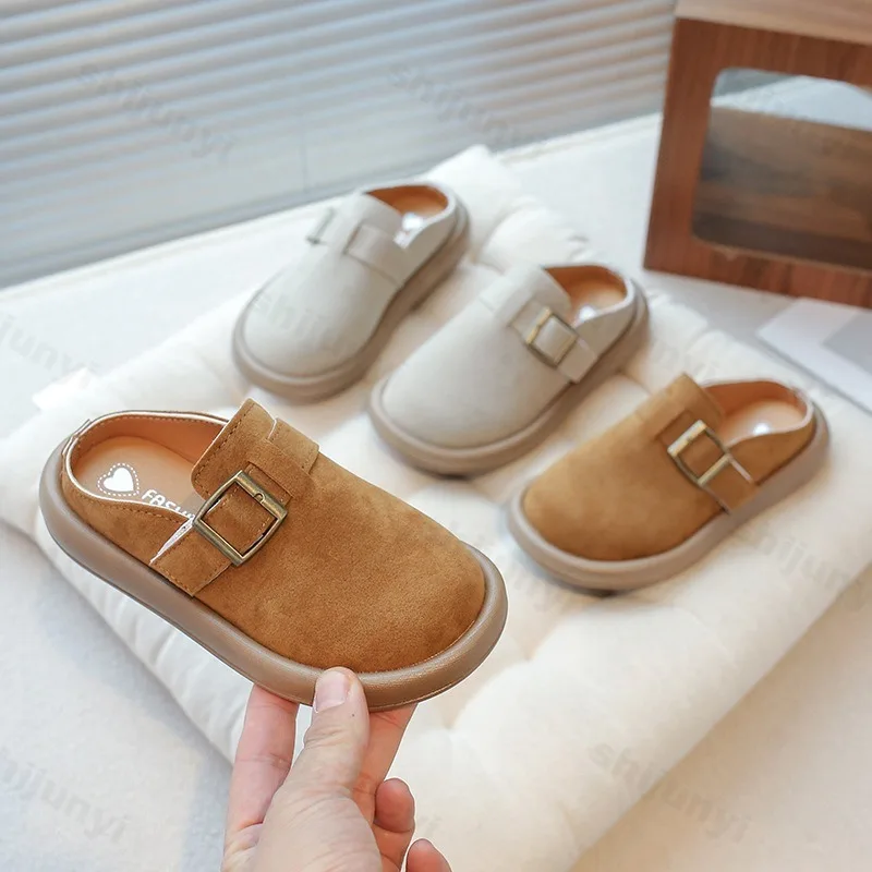 

New Kids Slippers Retro Non-slip Breathable Toddler Causal Shoes Fashion 2025 Summer Buckle Slippers Simple Outdoors Slipper