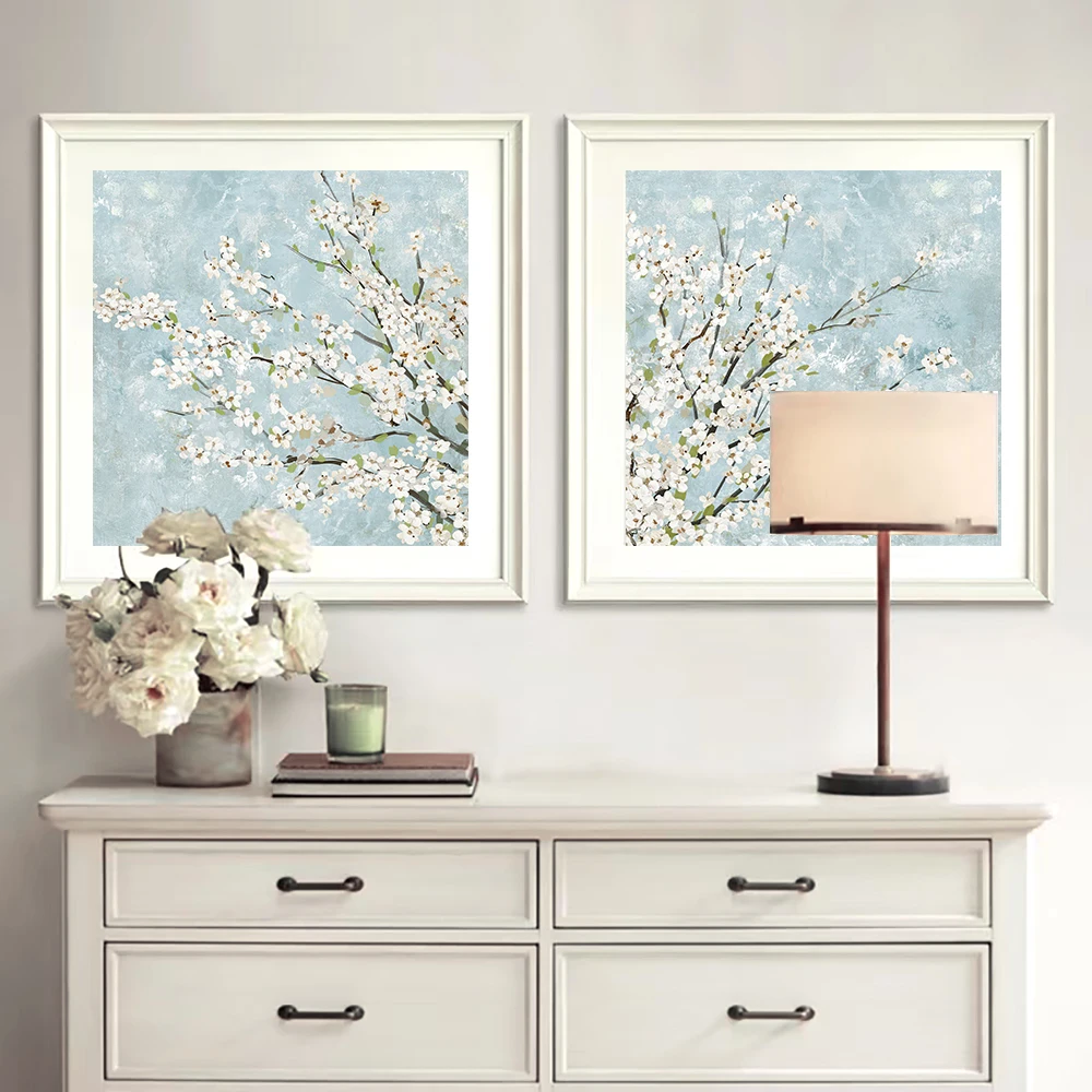 2PCS Nordic Abstract Cherry Blossom Canvas Painting Wall Art Poster Flowers Pictures Living Room Bedroom Hotel Office Home Decor