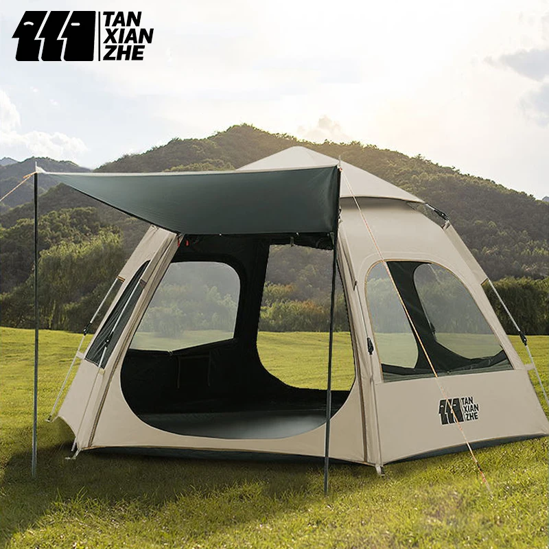 

3-4 People Automatic Camping Vinyl Tent Portable Folding Waterproof Sunscreen Outdoor Large Space Family Hexagon Tent for Hiking