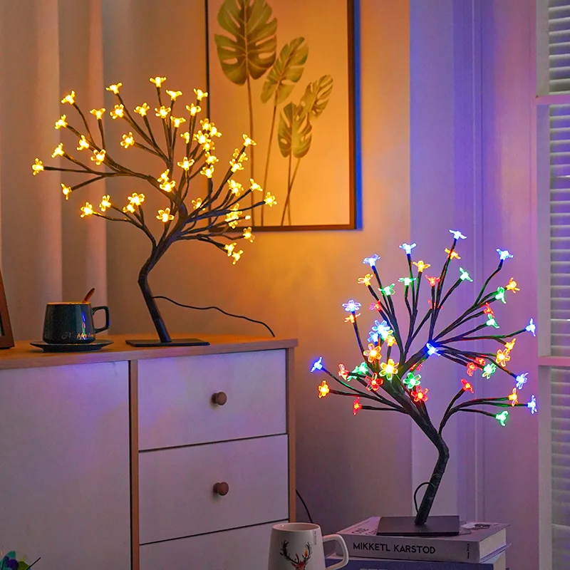 Colorful Cherry Desk Top Bonsai Tree Light Black Branches Table Lamp for Home Festival Party Wedding Christmas Wedding Decor