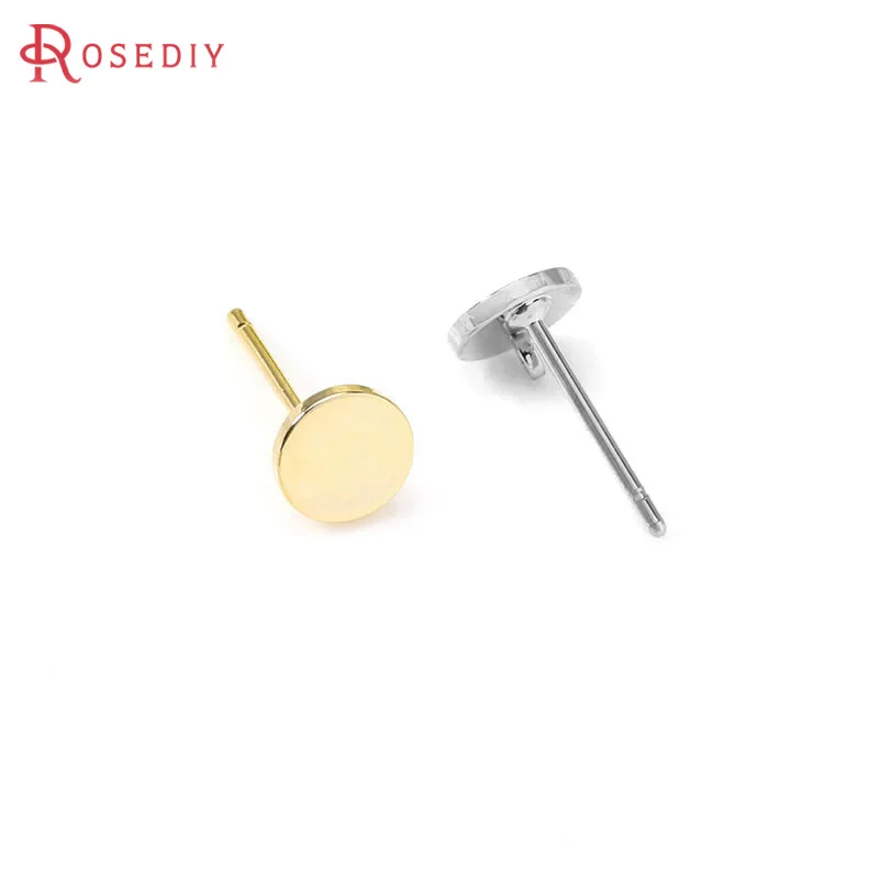 10PCS 6x6MM 18K Gold Color Brass with Hanging Hole Round Stud Earrings Pins High Quality Diy Jewelry Findings Accessories