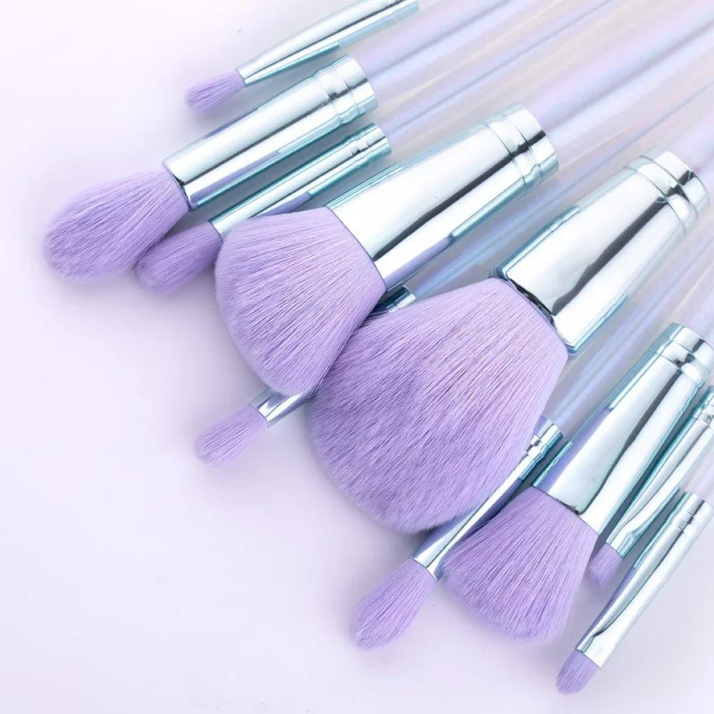 10 pinceaux de maquillage, manche en acrylique, brosse à poudre, ombre à paupières, outils de beauté, en Stock