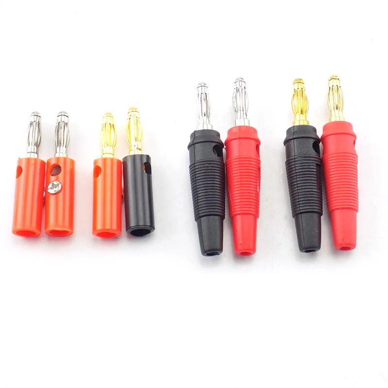 1/4 pairs banana plug Audio Speaker Screw 4mm Banana Gold Silver Plate Plugs Connector adapter Solderless Black Red color