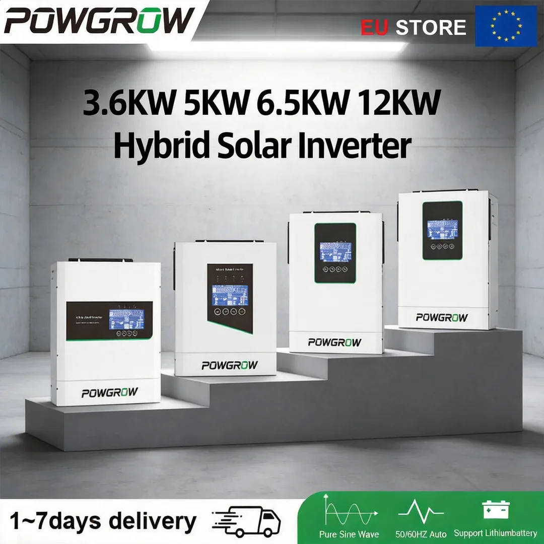 POWGROW 12KW 6.5KW 5KW 3.6KW Hybrydowy Inwerter Solarny z Podwójnym Wyjściem MPPT 48V Uniwersalny 220V AC 160A Ładowarka Solarna Maks. 500V Wejście PV Czysta Sinusoida