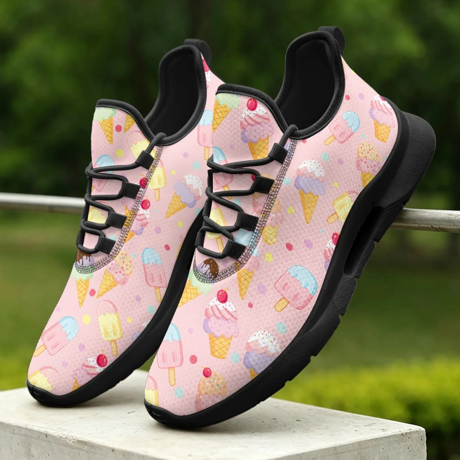 PENSTROLL Ice Cream Polka Dot Casual Walking Shoes for Men Hiking Work, Breathable Men's Fashion Skate Sneakers