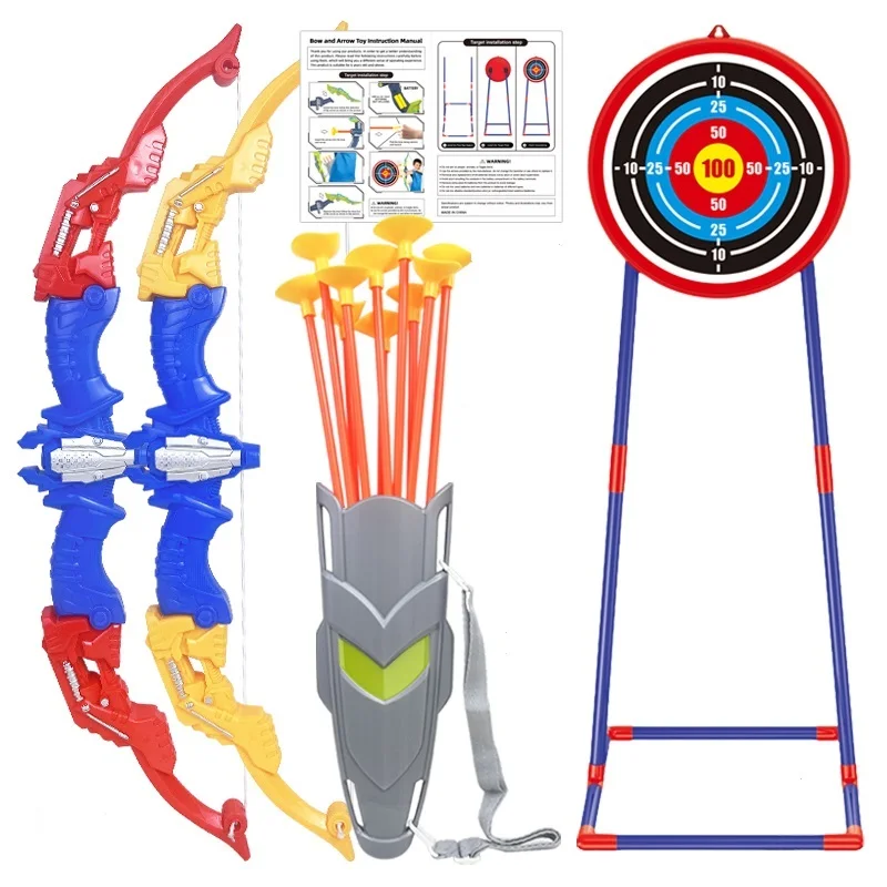 Set arco e frecce con 5 frecce Giocattoli da esterno per interni per ragazzi Sport Gioco di interazione genitore-figlio Regali di Natale per bambini Giocattolo per bambini