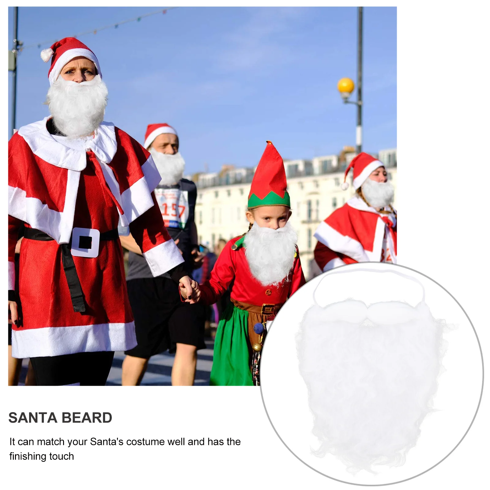 

4Pcs Christmas White Beard Santa Claus Artificial Polyester Comfortable Lightweight Fake Beard Christmas Party Props