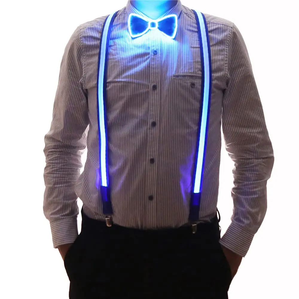 2 Pcs/Set, Light Up Men's LED Suspenders And Bow Tie, Perfect for Music Festival Halloween Costume Party, Christmas