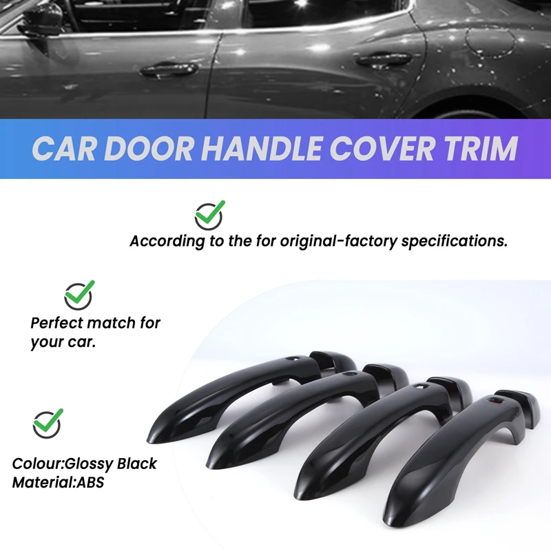 Glossy Pure Black Door Handle Cover Trim For Maserati Levante SUV Trofeo 4 Smart Door Handle