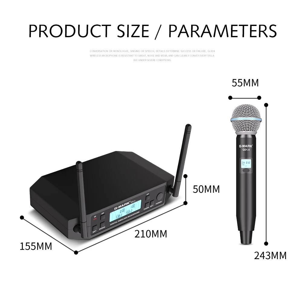 Microphone Wireless G-MARK GD1.4 Professional UHF System Handheld Mic For Stage Speech Wedding Show Band Home Party Church