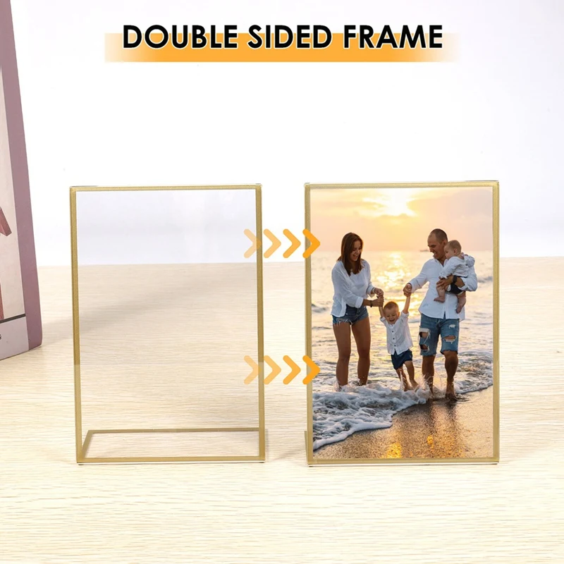 12Pcs Acrylic Sign Holder,Double Sided Gold Photo Frame With Vertical Holder,Wedding Table Number Holder,Menu Holder