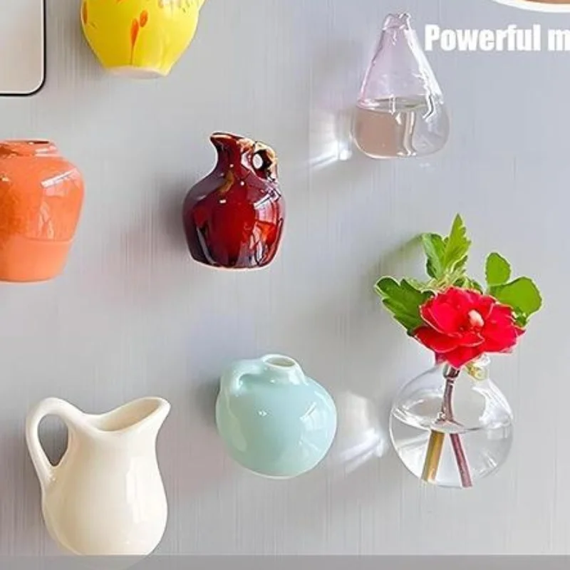 Scratch Resistant Mini Ceramic Vase Fridge Magnet Tiny Micro Landscape Ornament for Kitchen Home Decor