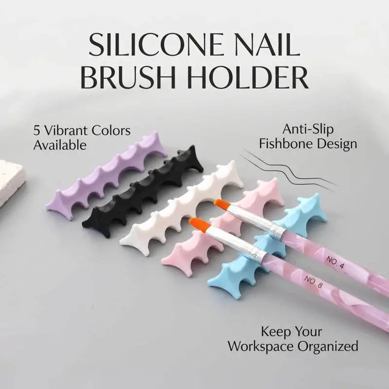 Silicone Fishbone Nail Pen Holder Brush Rack Shelf UV Gel Brush Display Stand Makeup Painting Pen Rest Organizer Stander