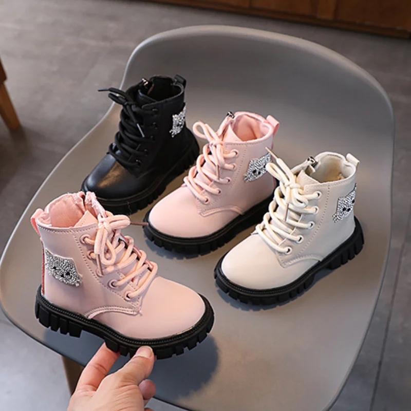 Girls Ankle Boots Princess Fashion Non-slip Boys PU Leather Short Boots Kids Spring Autumn New Outdoor Toddlers Leather Botas