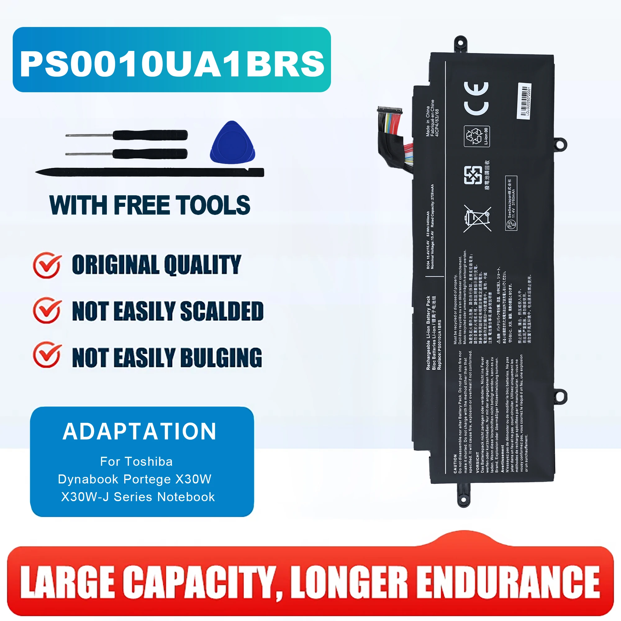 

PS0010UA1BRS Laptop Battery 15.4V 53Wh -3450mAh For Toshiba Dynabook Portege X30W X30W-J Series Notebook PS0010UA-1BRS