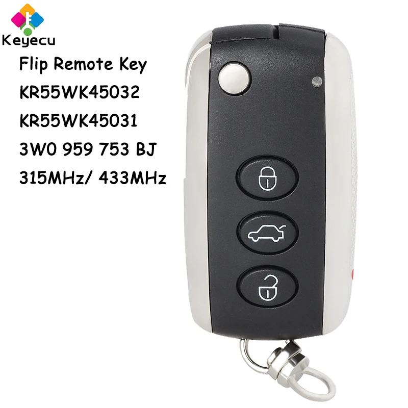 

KEYECU Smart Flip Remote Key With 3+1 Buttons 315MHz 433MHz for Bentley Continental GT GTC Flying Spur 2006-2016 Fob KR55WK45032