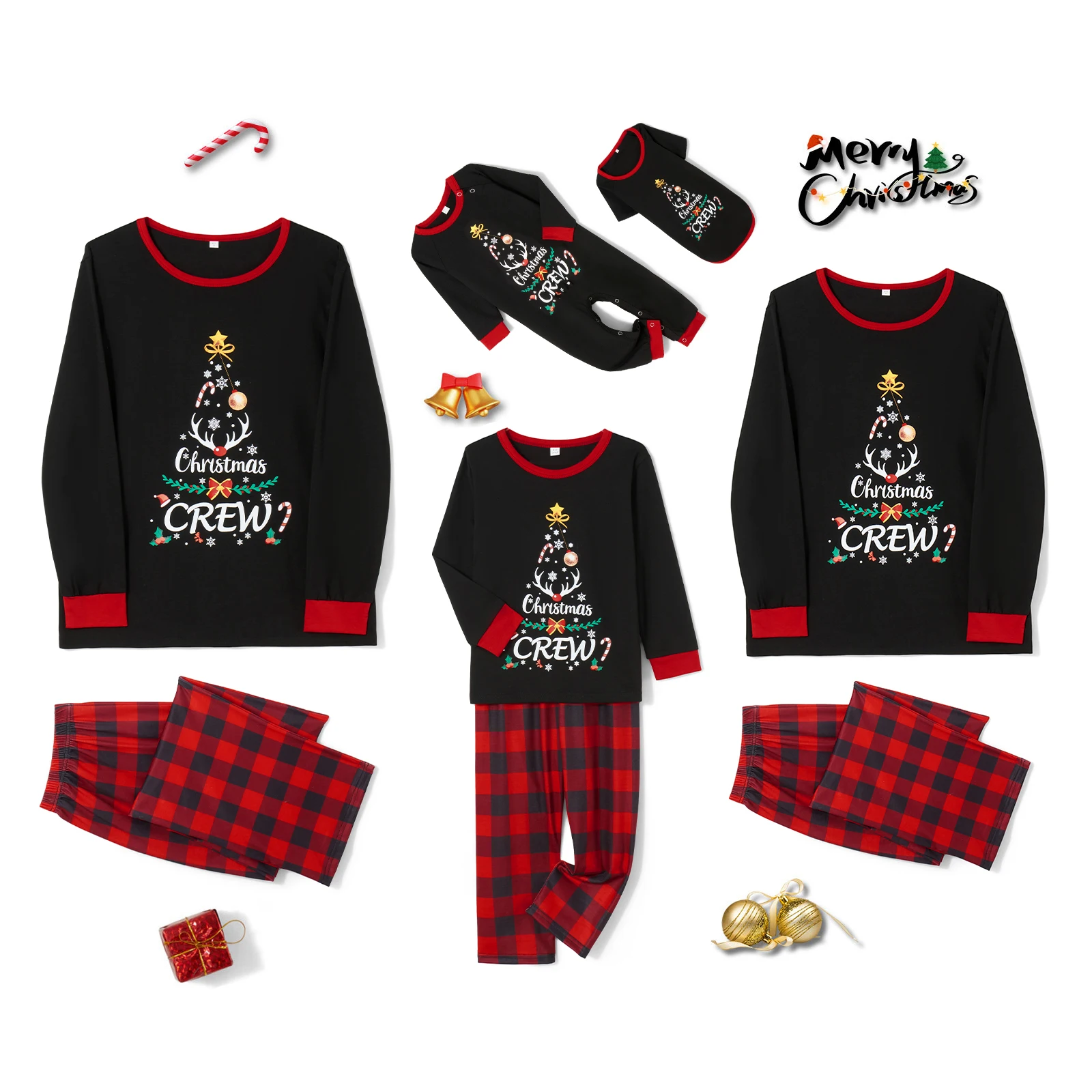 Christmas Pajamas for Family Long Sleeve Tree Graphic Tops Trousers Set Holiday Sleepwear Xmas Home Clothes Pyjamas Clothes