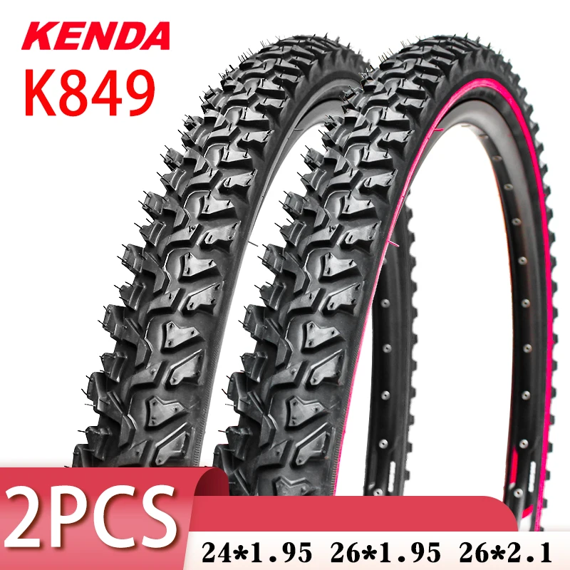 

2PCS KENDA K849 24/26inch Mountain MTB Bicycle Tyre BMX 24*1.95/26x1.95/2.1 Black Red Line Thickened Cross-country Tire