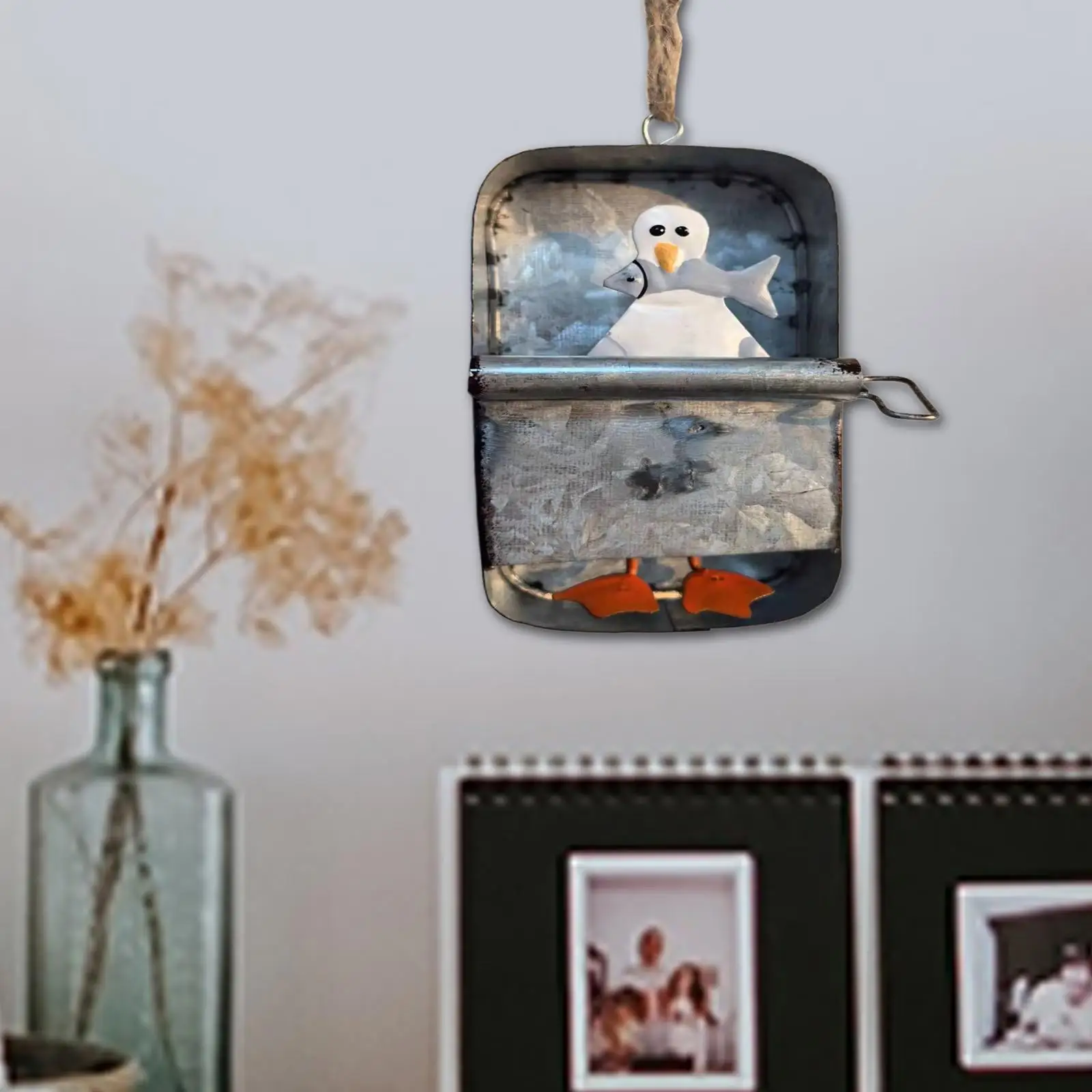 Penguin Ornament Unique Funny Metal Tree Pendant Penguin Can Pendant for Businesses Entertainment Areas Kitchen Hallway Walls