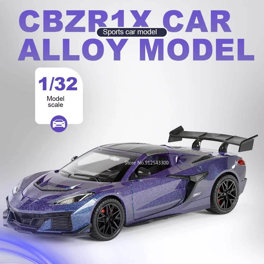 

1:32 Scale Corvette C8ZR1X Mustang GT500 Car Model Toy Doors Opened Pull Back Models Alloy Diecast Rubber Tires Hobby Collection