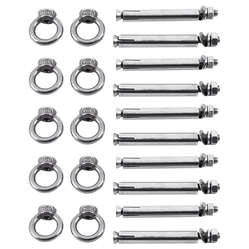 

10Pcs Stainless Steel Raw Style Shield Anchor Eye Bolts M6 X 82Mm,Silver