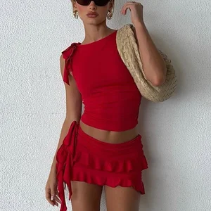 Weird Puss-Women's Double Deck Plisada Mini Skirt and Skinny Bandage Towel, Sexy Combining Clothes, Festival Party, 2 Pieces Set 12 Main Sales Black Set - №7