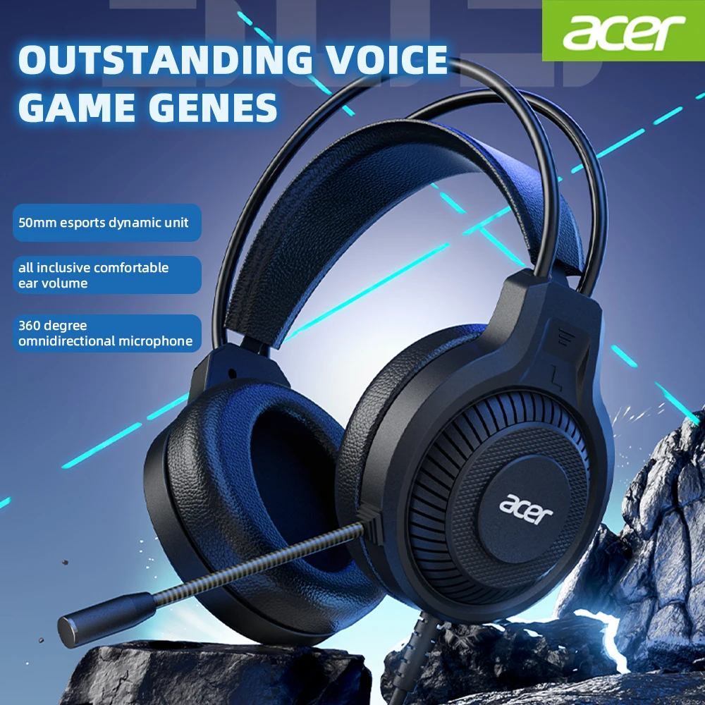 Acer OHW303 USB 3.5mm casques filaires virtuel Surround basse �couteur jeu 7.1 casque st�r�o avec micro lumi�re LED pour ordinateur