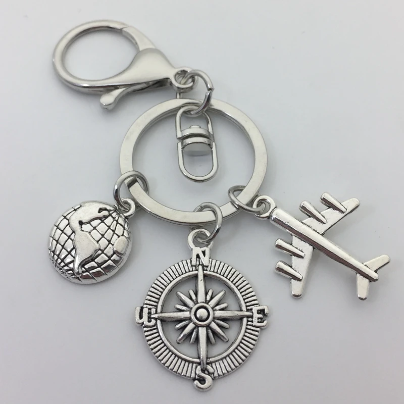 New fashion popular earth compass aircraft stewardess keychain travel souvenir backpack car pendant jewelry keychain gift