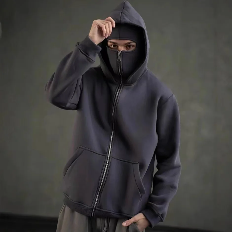 2026 Men and women Balaclava Y2K Gothic Harajuku winter new item double hooded sweatshirt men's hooded mask zipper sportswear view 2