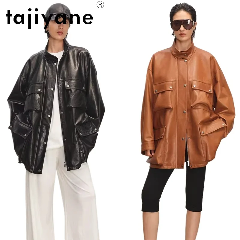 TAJIYANE 100% Genuine Sheepskin Leather Jacket Woman Stylish Oversized Trench Coat Real Leather Jackets Spring Clothes 2026 가죽자켓