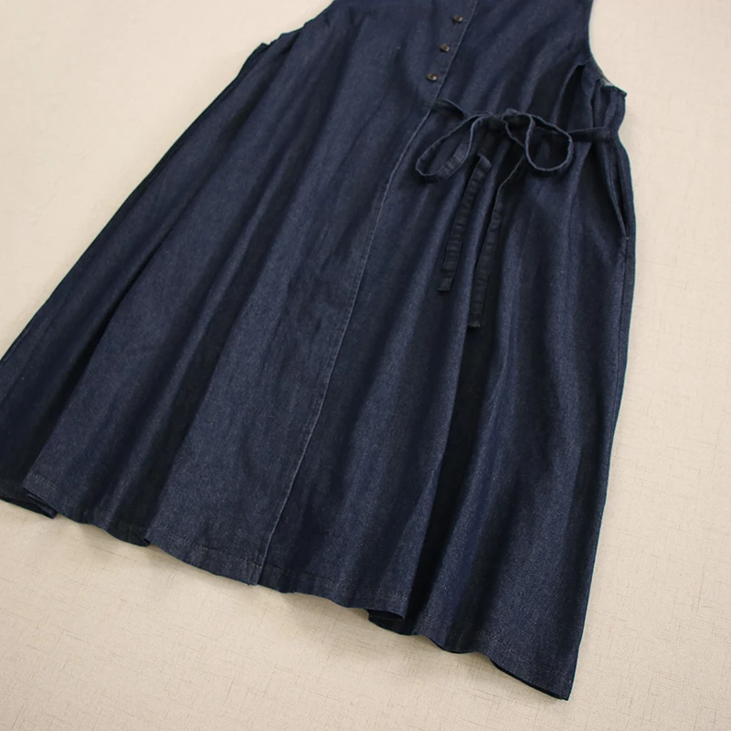 Autunno New Japanese Mori Girl Vintage asimmetria Denim Blue Tank Dress donna Retro Casual Jeans larghi gilet abiti Outwear