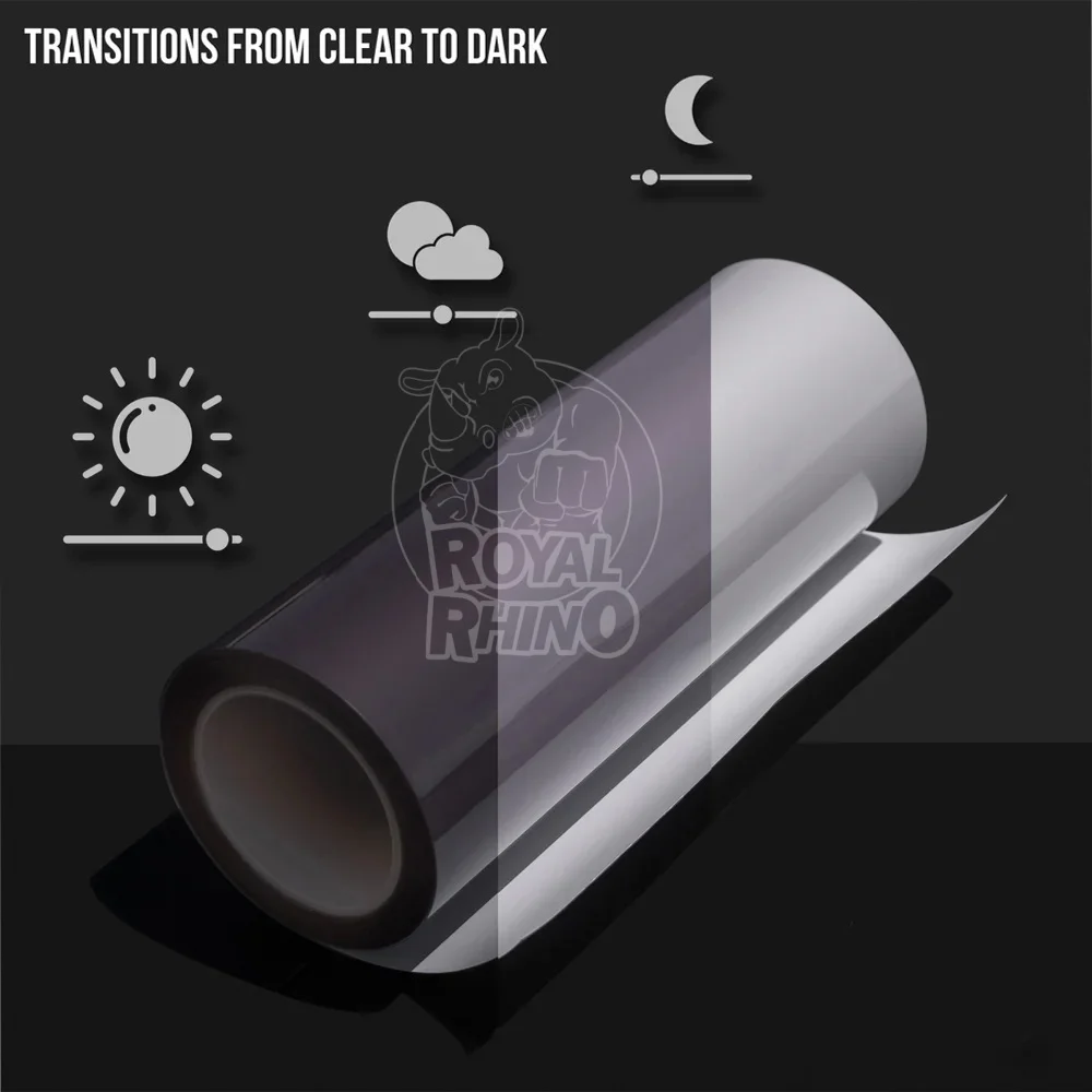 Photochromic PPF Sun Activated Technology Car Headlight Tint Film UV Light Control Color Changing Car Light Sticker Black Gray