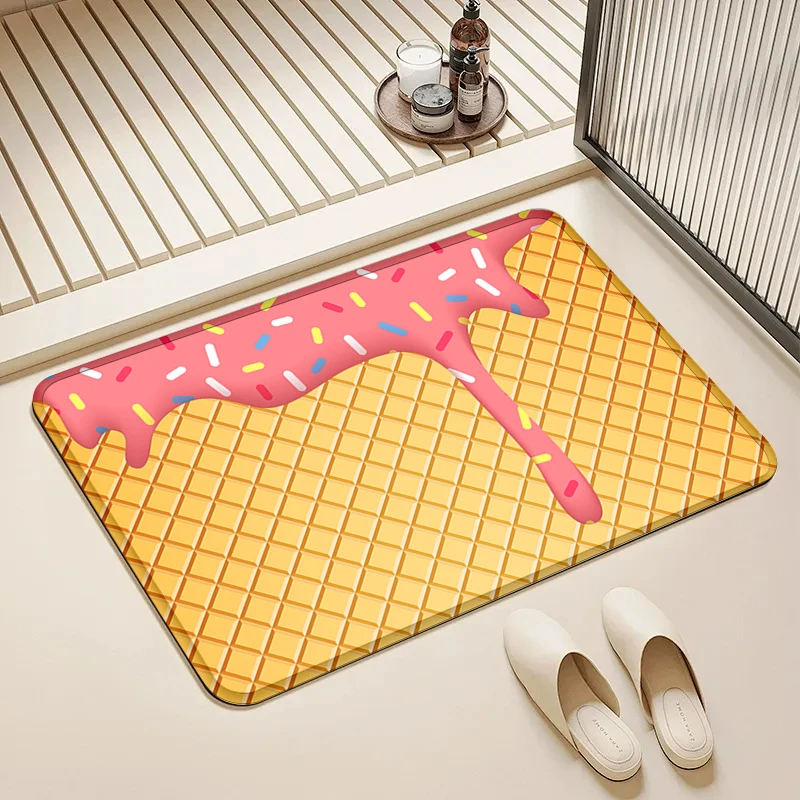 

Pink Frosting Waffle Print Door Mat Non-Slip Absorbent Floor Rug for Home Kitchen Bathroom Decor