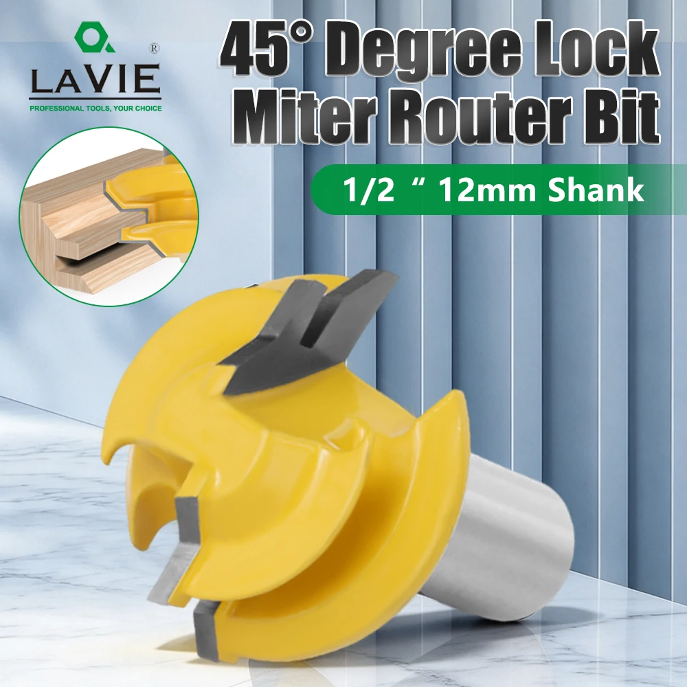 LAVIE 45 Degree Lock Miter Router Bit 12mm 1/2