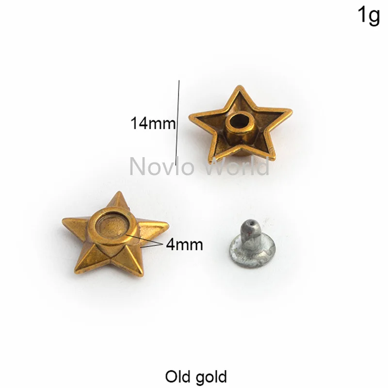 10-50-200pcs 15mm Old Gold Punk Bracelet Rivets Cap Stud Leather Craft Wallet Bag Hat Shoe Clothes Belts Pentagram Rivets