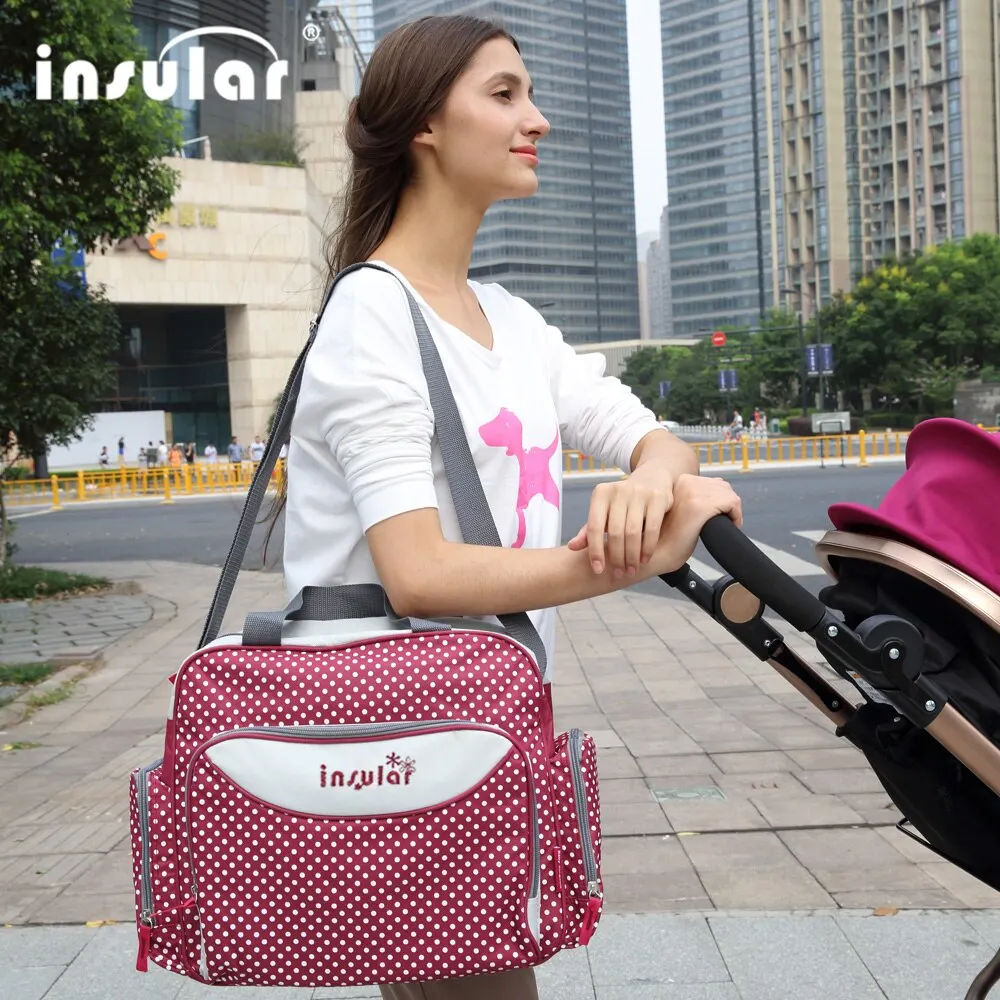 Insular 600D Dots Baby Mommy Diaper Bags Organizer Nappy Bags Maternity Stroller Diaper Handbag