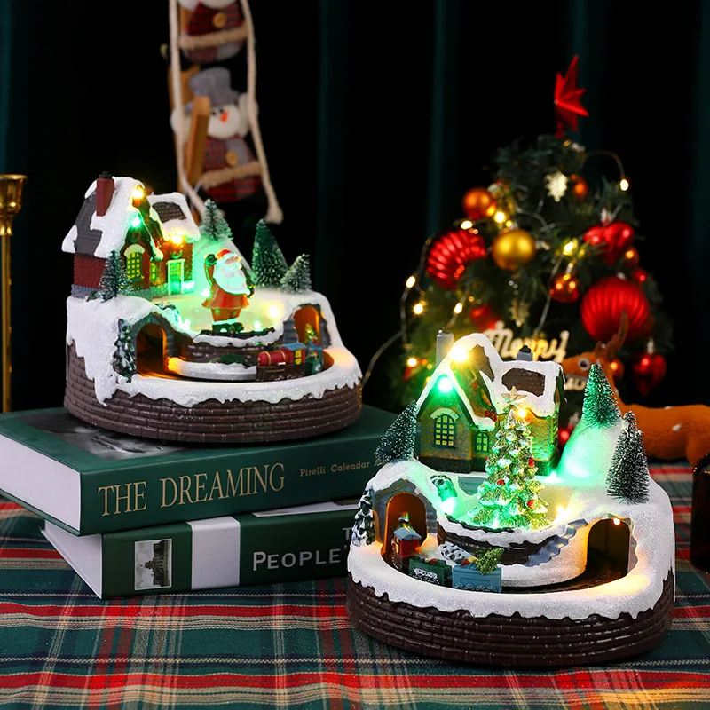 

LED Rotating Train Music Box Santa Claus Christmas Tree Resin Ornament Music Box