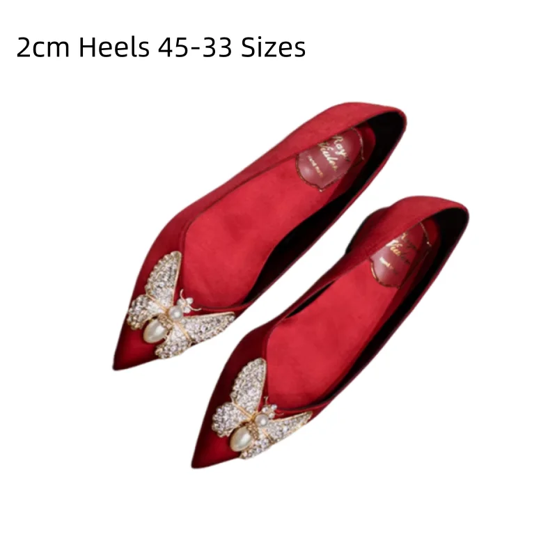2026 Sparkly Pumps Nigh Club Bride Heeled Shoes Silk Satin Luxury Butterfly Crystal Slip-On 40 36 43 Dress Ballet Tacon De Mujer