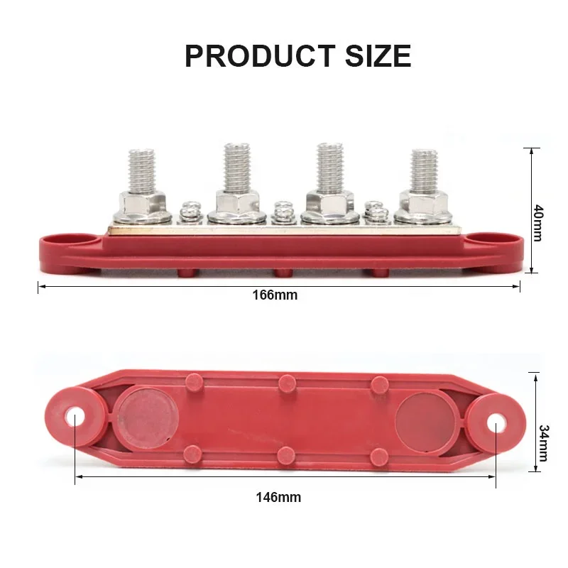 12V 250A Positive Negative 4* M10 Bus Bar Terminal Battery Power Distribution Block With Cover for Boat RV Truck Camper