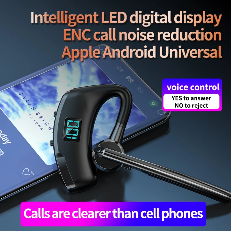 V8S 비즈니스 블루투스 무선 이어폰, 긴 대기, 마이크 음성 제어, 이어 후크 헤드폰, 270 ° 회전, 범용 헤드셋