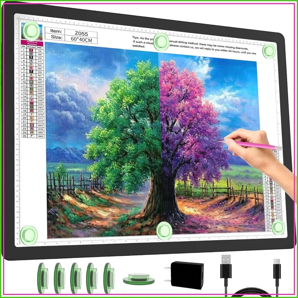 Rechargeable A2 Light Pad for Diamond Painting, 25.2''x18.4'' Magnetic Tracing Light Box with Side Button, Wireless LED Light Table for Sketching