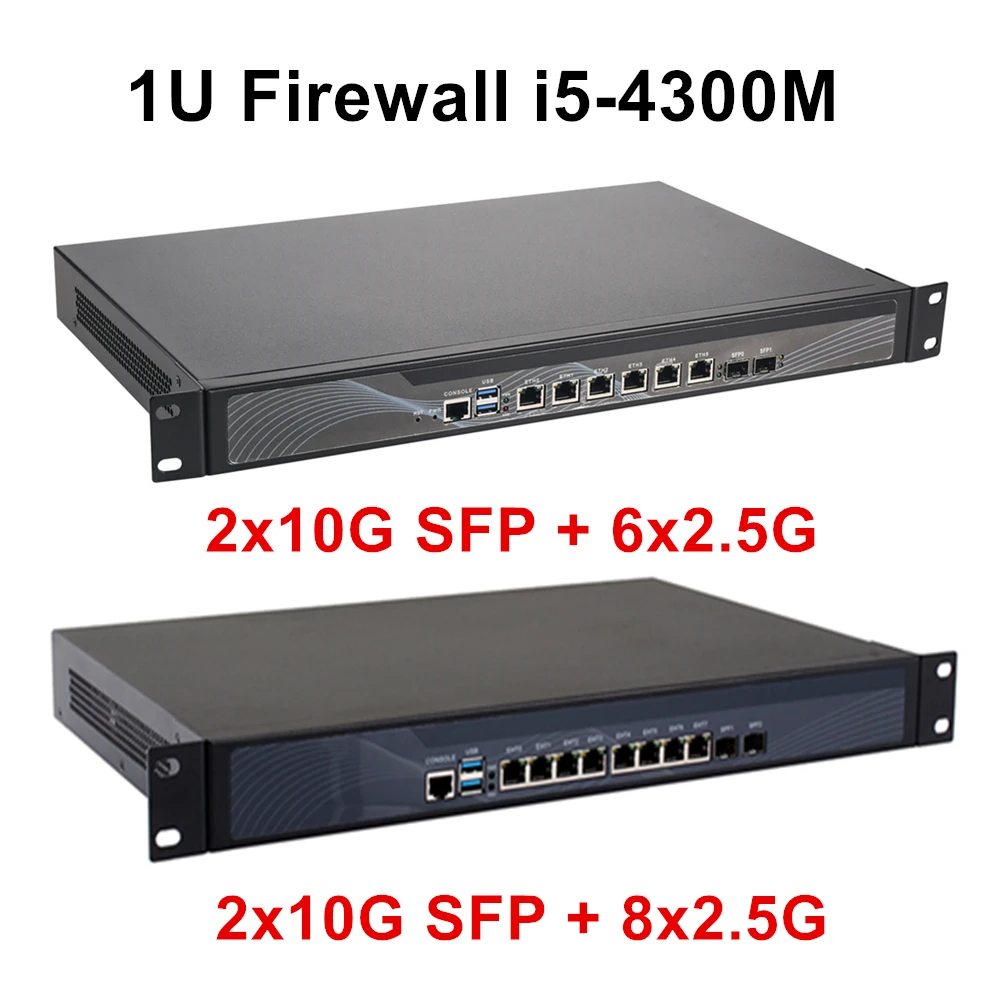 Topton 1U Rack Firewall Intel Core i5-4300M 2x10G SFP+ 8/6x 2.5G LAN M.2 SATA MSATA 2xSATA Mini PC Home NAS Server VPN Gateway