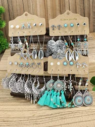 Vintage Bohemian Dangle Earrings Set For Women Punk Ethnic Leaf Stone Tassels Drop Earring Trend Set of Ear Studs Jewelry