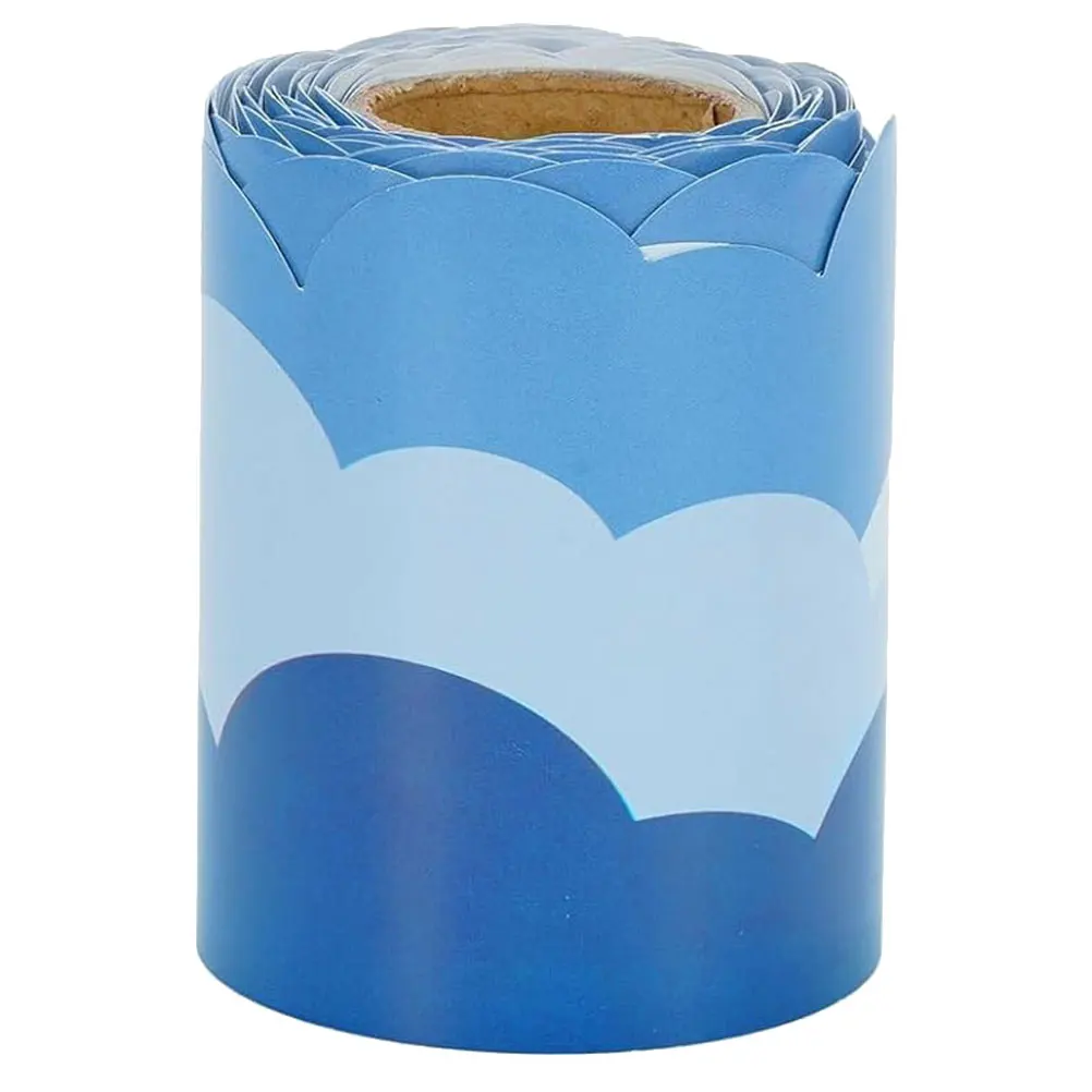 

1Roll Classroom Bulletin Board Border Decal Coated Paper Adhesive Decorative Scalloped Trim Cloud Shape Stickers