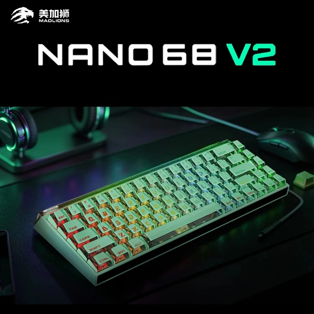 MADLIONS NANO68 V2 RGB Magnetic Keyboard Dual Light Position Hall Effect Wired 8K Polling Rate 68% Layout Hot Swap Low Latency